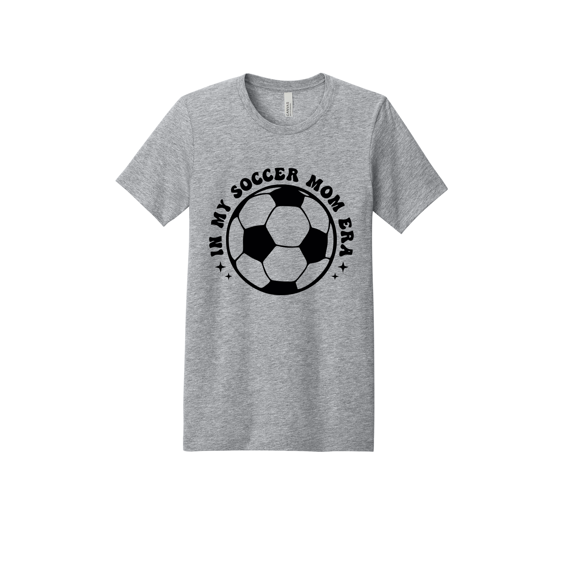 In My Soccer Mom Era Front & Back design on a Heather Athletic Gray adult T-shirt, front view.