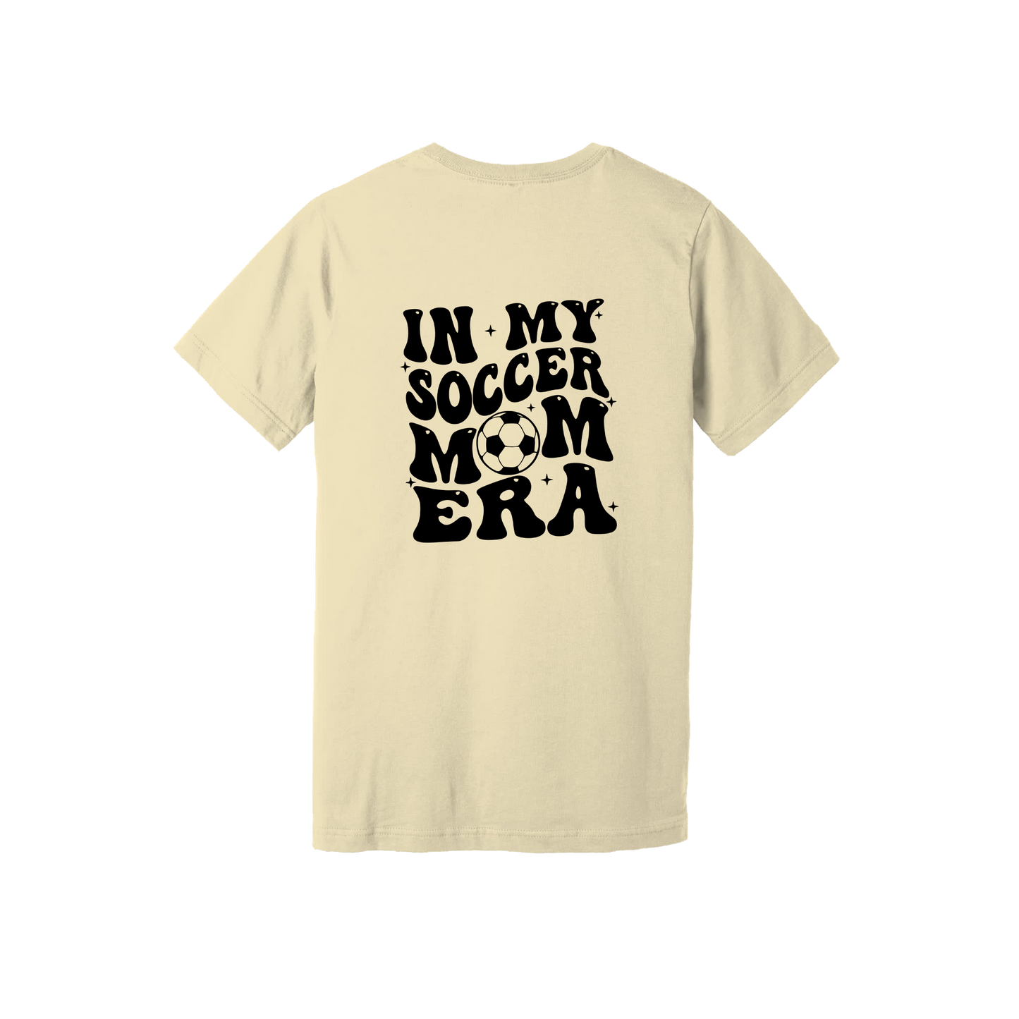 In My Soccer Mom Era Front & Back design on a Natural adult T-shirt, back view.