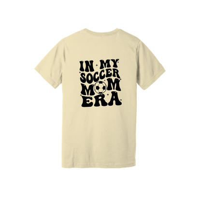 In My Soccer Mom Era Front & Back design on a Natural adult T-shirt, back view.