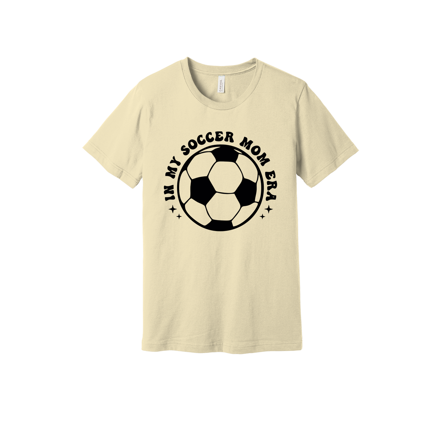 In My Soccer Mom Era Front & Back design on a Natural adult T-shirt, front view.