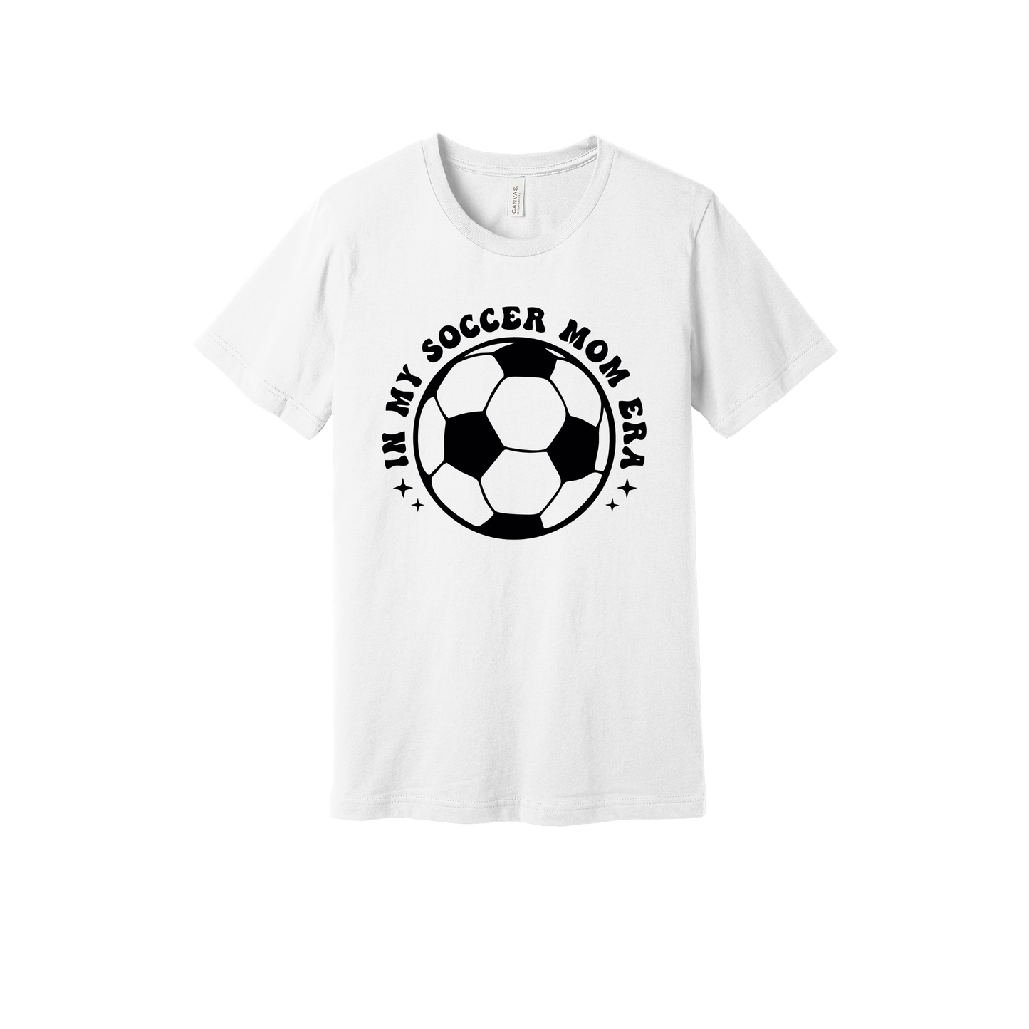 In My Soccer Mom Era Front & Back design on a White adult T-shirt, front view.