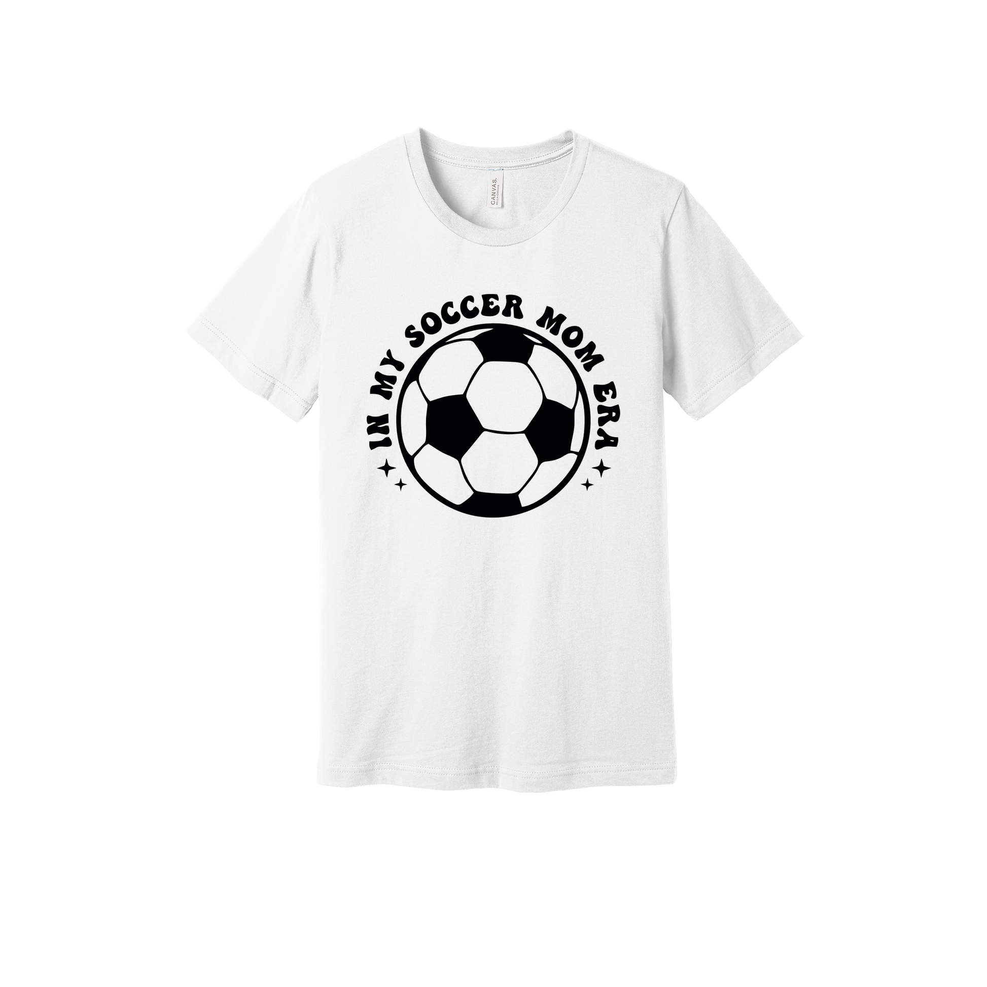 In My Soccer Mom Era Front & Back design on a White adult T-shirt, front view.