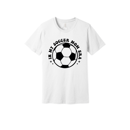In My Soccer Mom Era Front & Back design on a White adult T-shirt, front view.