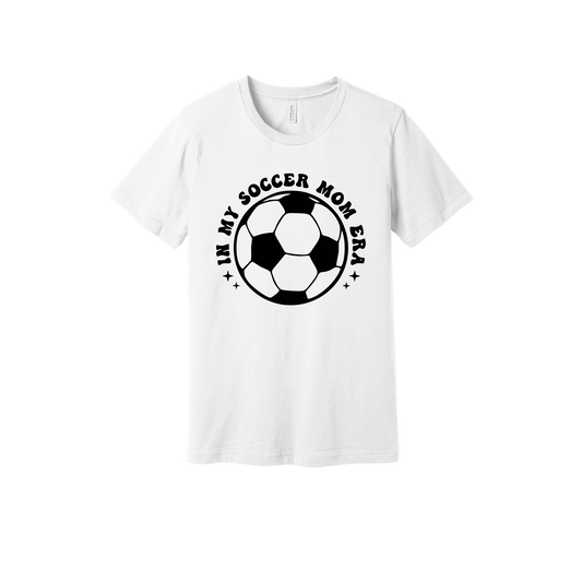 In My Soccer Mom Era Front & Back design on a White adult T-shirt, front view.