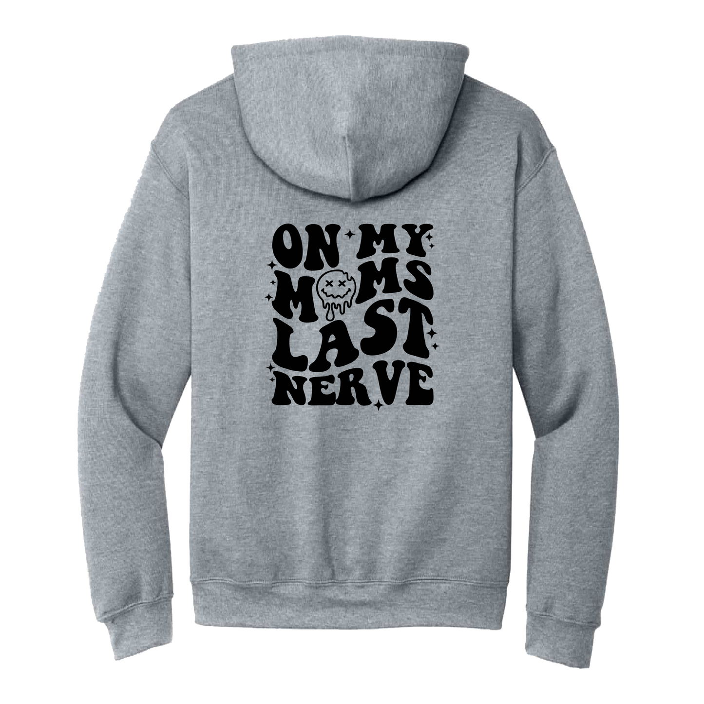 On My Last Nerve Front & Back design on a Sport Gray adult hoodie, back view.