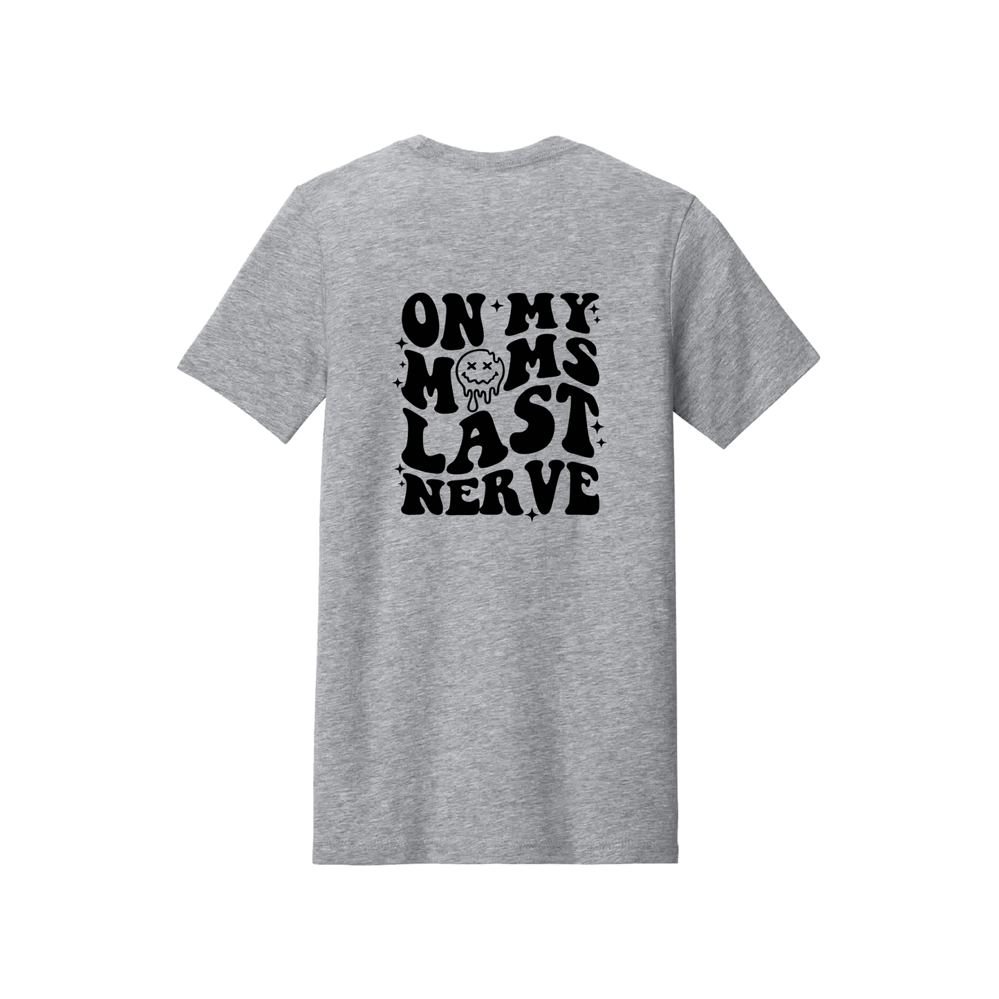 On My Last Nerve Front & Back design on a Heather Athletic Gray adult T-shirt, back view.