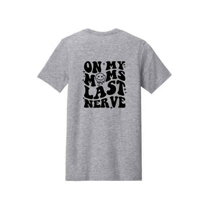 On My Last Nerve Front & Back design on a Heather Athletic Gray adult T-shirt, back view.