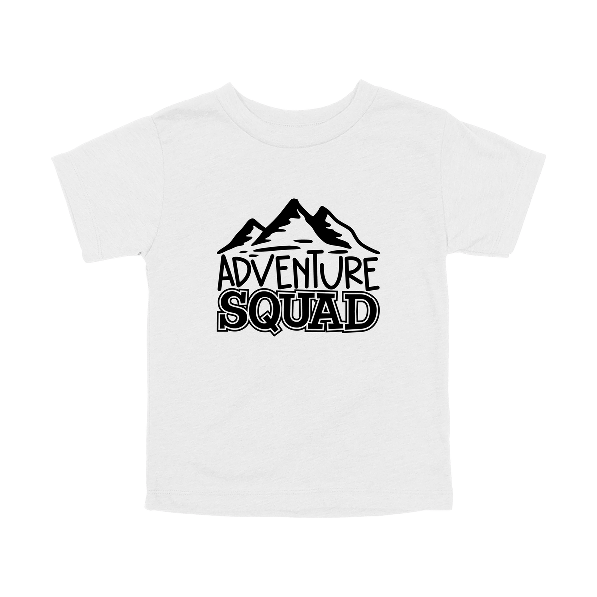 Adventure Squad design on a White toddler T-shirt, front view.