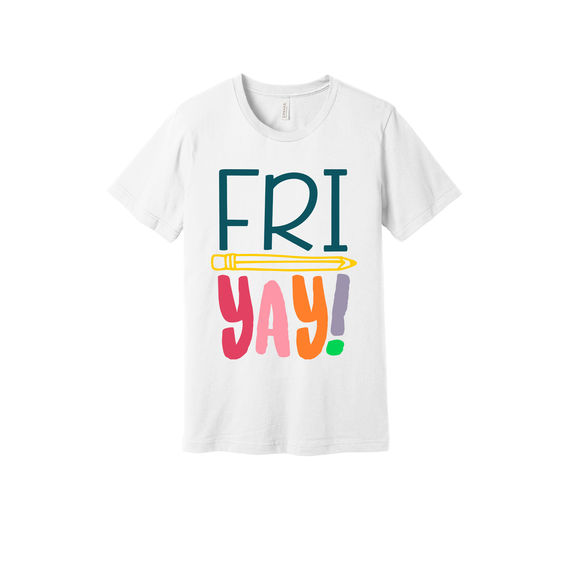 FRIYAY! design on a White adult T-shirt, front view.