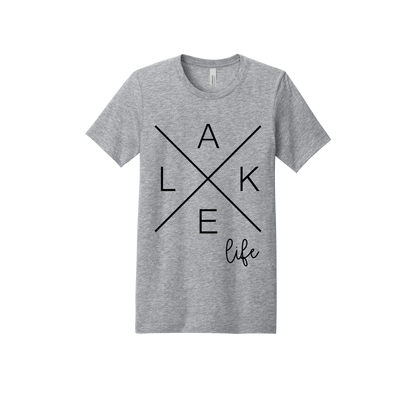 Lake Life design on a Heather Athletic Gray adult T-shirt, front view.