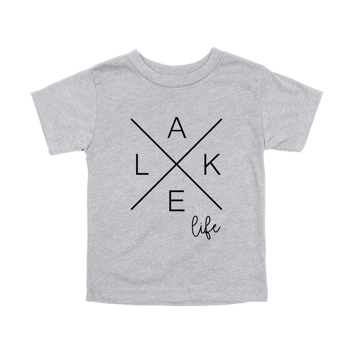 Lake Life design on a Heather Athletic Gray toddler T-shirt, front view.