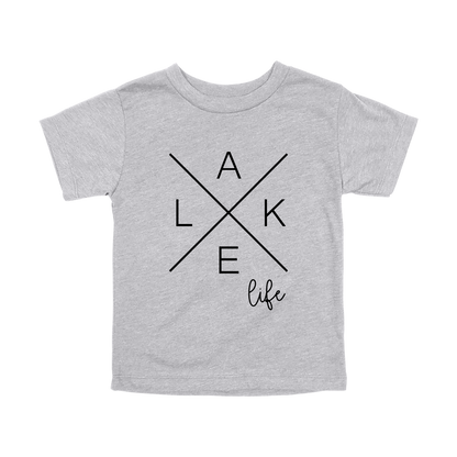 Lake Life design on a Heather Athletic Gray toddler T-shirt, front view.