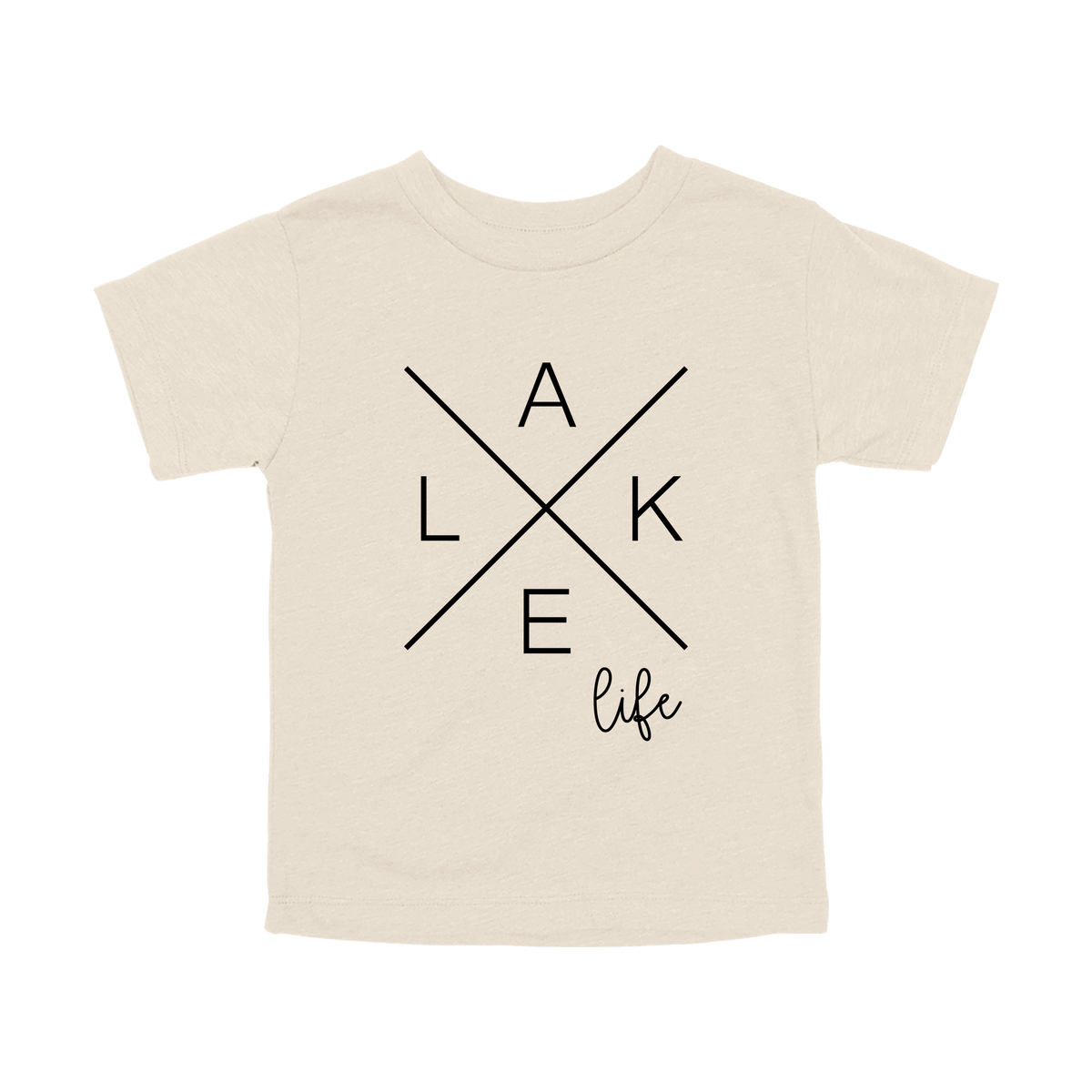Lake Life design on a Natural toddler T-shirt, front view.