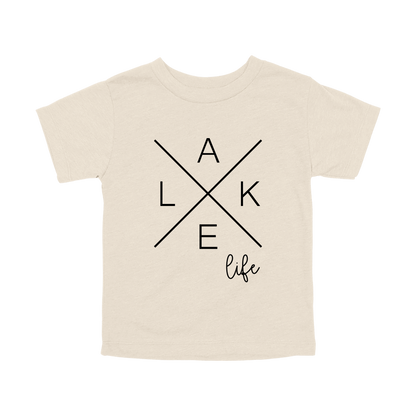 Lake Life design on a Natural toddler T-shirt, front view.