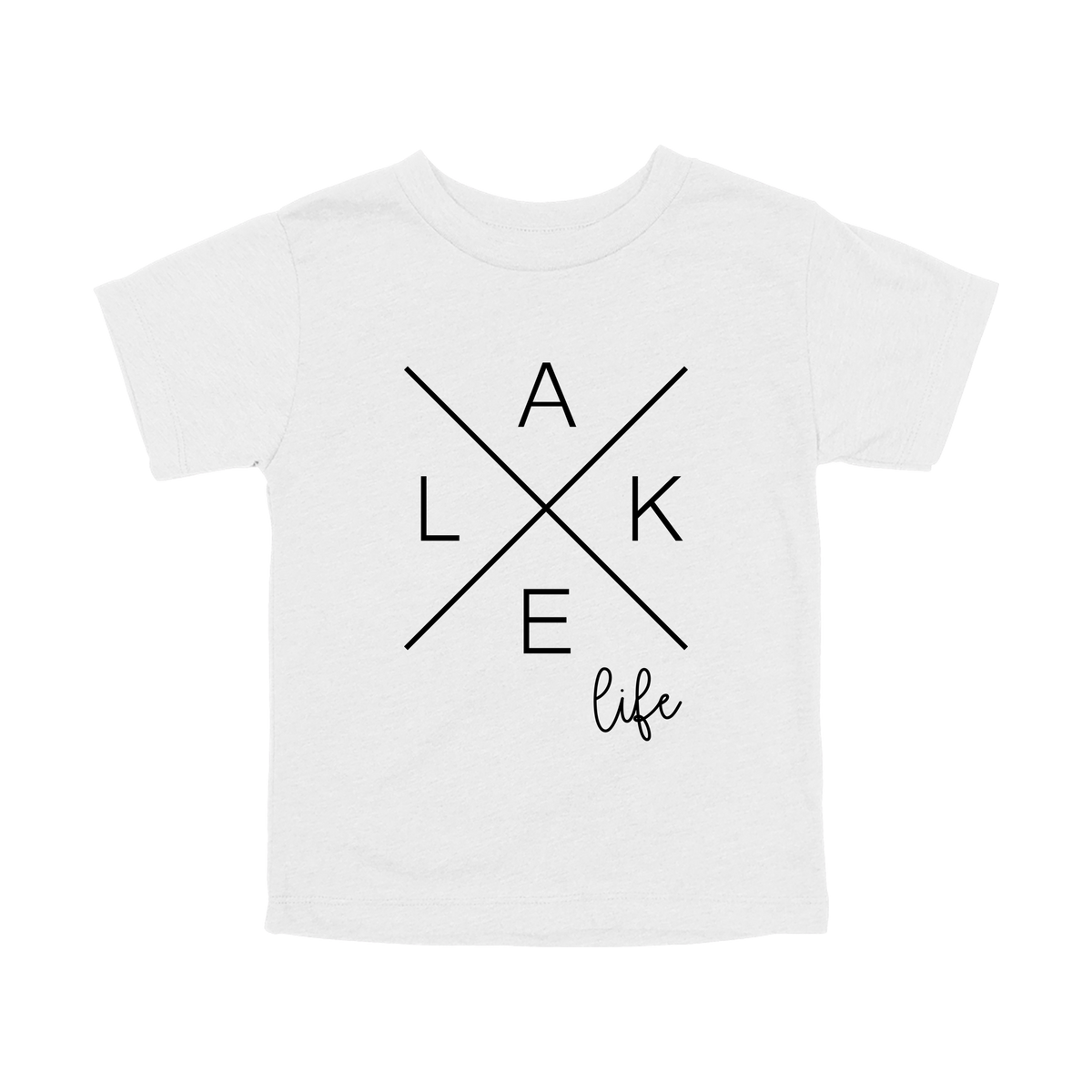 Lake Life design on a White toddler T-shirt, front view.