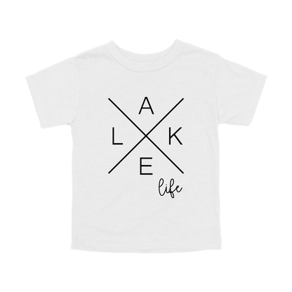 Lake Life design on a White toddler T-shirt, front view.