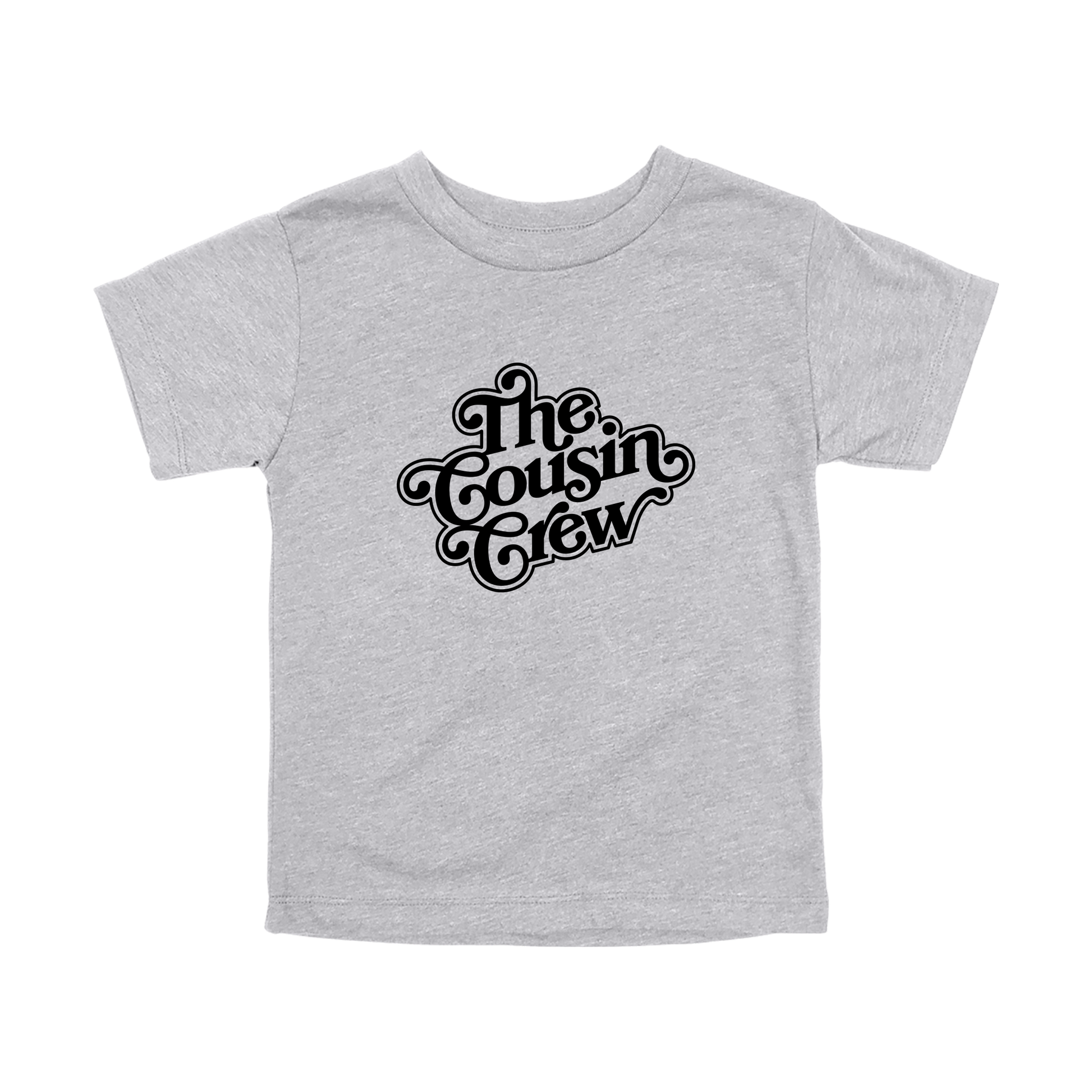 The Cousin Crew design on a Heather Athletic Gray toddler T-shirt, front view.
