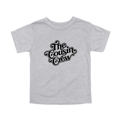The Cousin Crew design on a Heather Athletic Gray toddler T-shirt, front view.