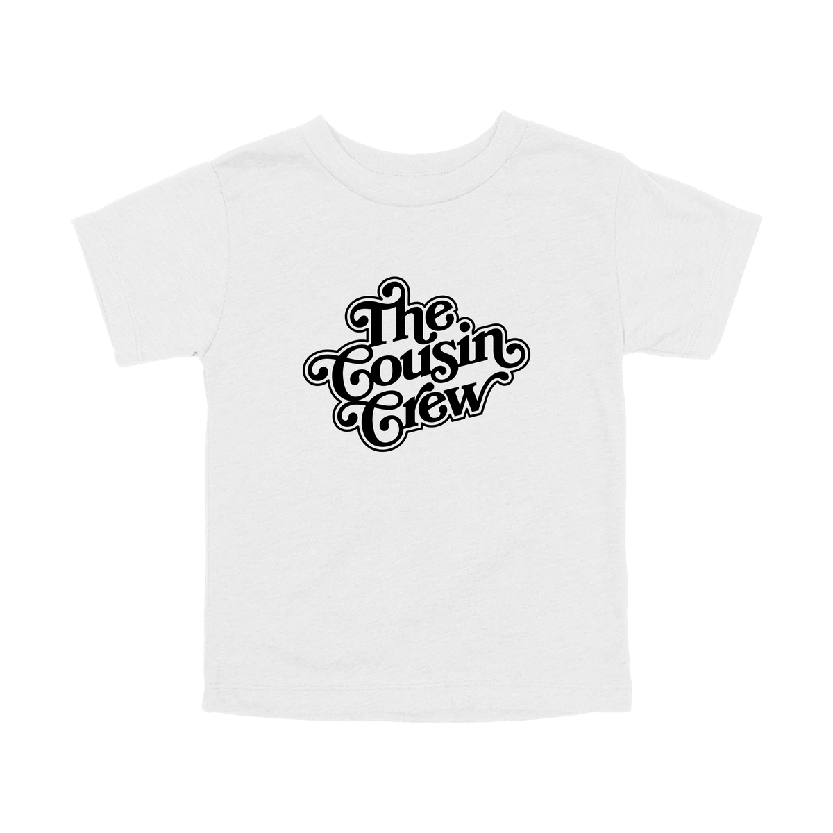The Cousin Crew design on a White toddler T-shirt, front view.