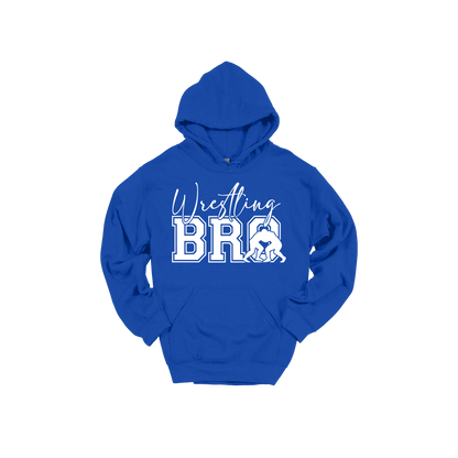 Wrestling Bro Front & Back design on a Royal Blue adult hoodie, front view.