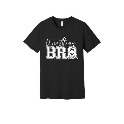 Wrestling Bro Front & Back design on a Black adult T-shirt, front view.