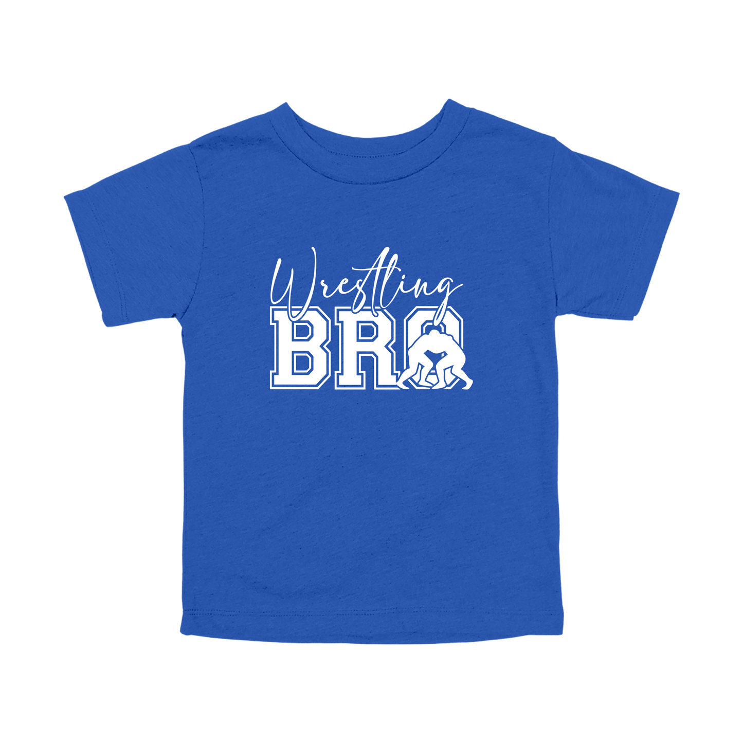 Wrestling Bro Front & Back design on a Royal Blue toddler T-shirt, front view.
