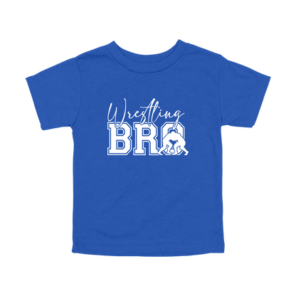 Wrestling Bro Front & Back design on a Royal Blue toddler T-shirt, front view.
