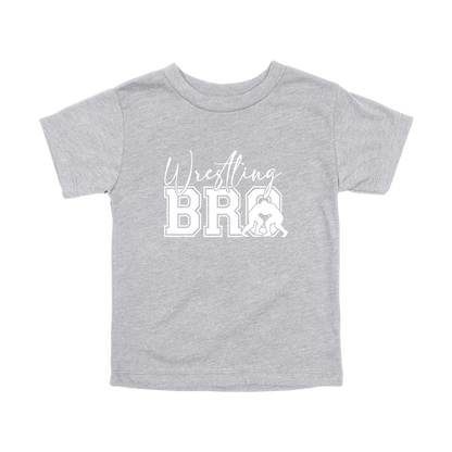 Wrestling Bro Front & Back design on a Heather Athletic Gray toddler T-shirt, front view.