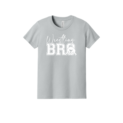 Wrestling Bro Front & Back design on a Heather Athletic Gray youth T-shirt, front view.
