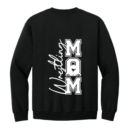 Wrestling Mom Front & Back design on a Black adult crewneck sweatshirt, back view.