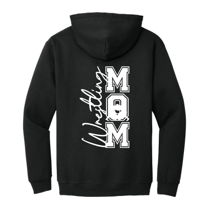 Wrestling Mom Front & Back design on a Black adult hoodie, back view.
