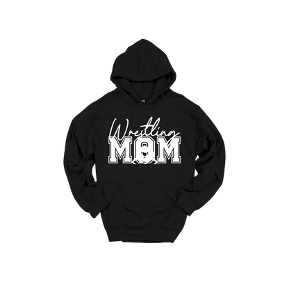 Wrestling Mom Front & Back design on a Black adult hoodie, front view.