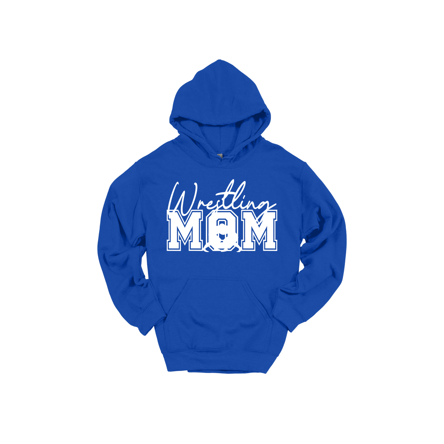 Wrestling Mom Front & Back design on a Royal Blue adult hoodie, front view.