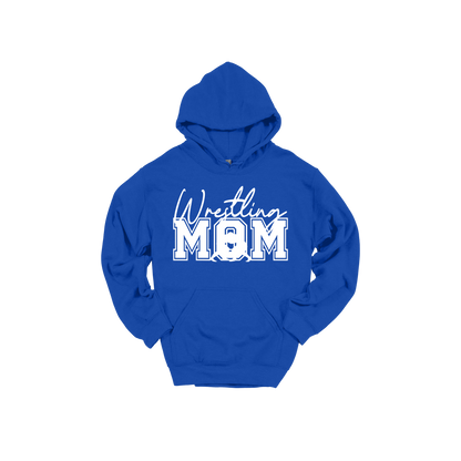Wrestling Mom Front & Back design on a Royal Blue adult hoodie, front view.