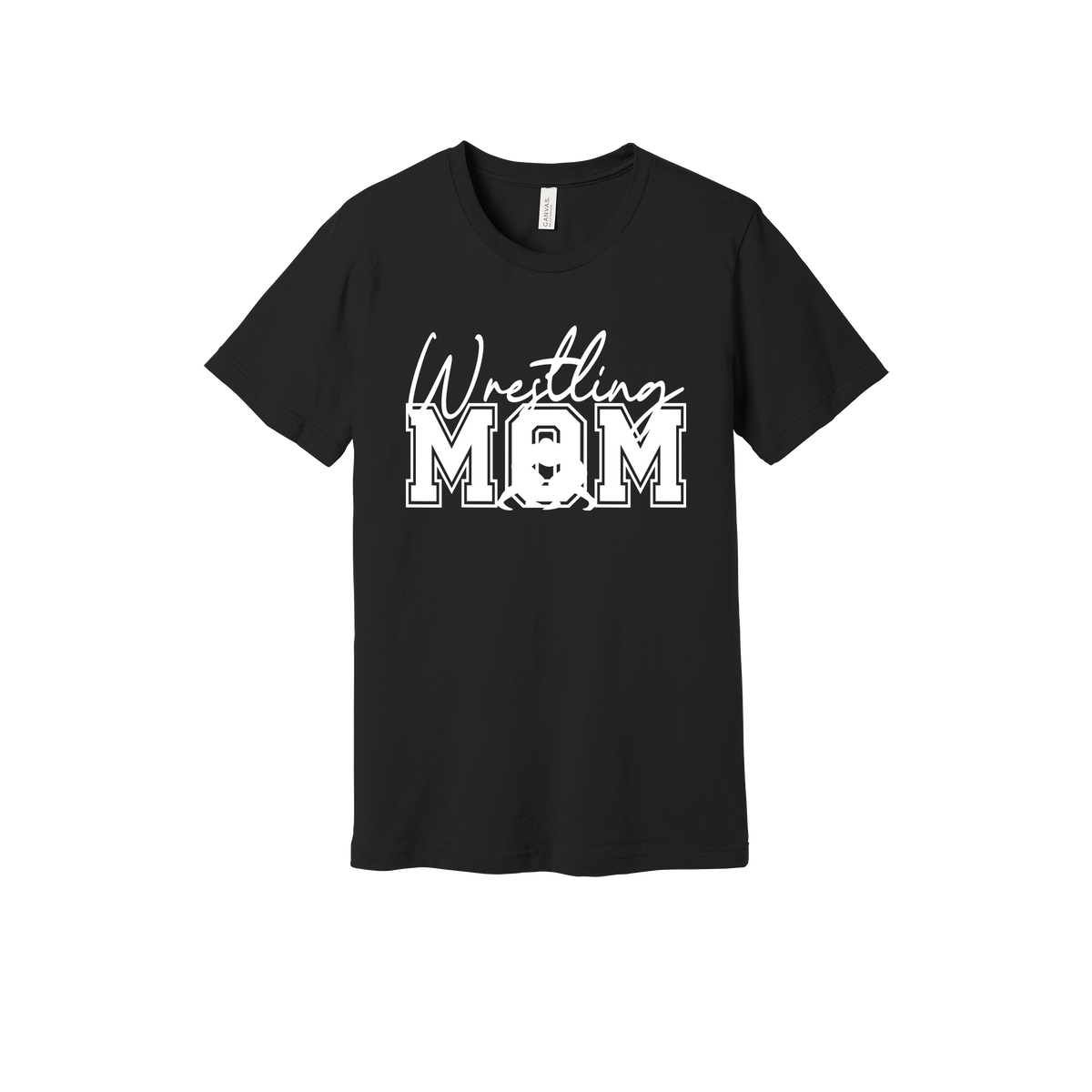 Wrestling Mom Front & Back design on a Black adult T-shirt, front view.