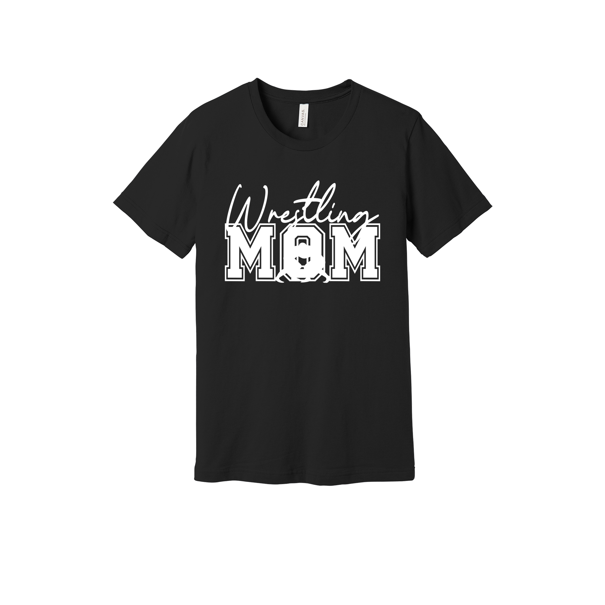 Wrestling Mom Front & Back design on a Black adult T-shirt, front view.