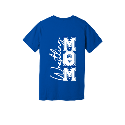Wrestling Mom Front & Back design on a Royal Blue adult T-shirt, back view.
