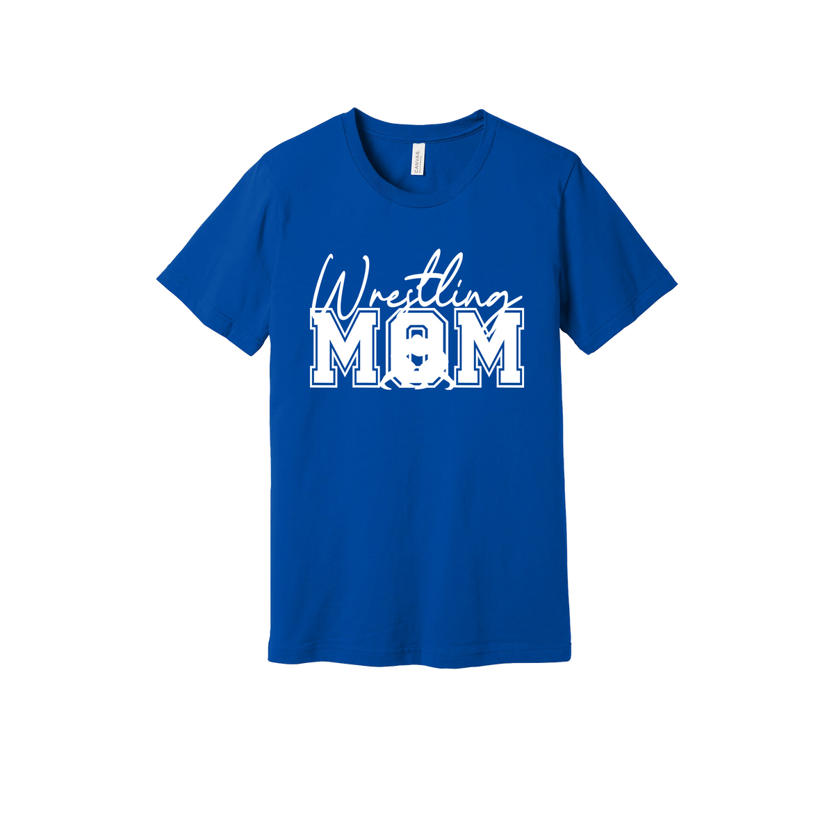 Wrestling Mom Front & Back design on a Royal Blue adult T-shirt, front view.