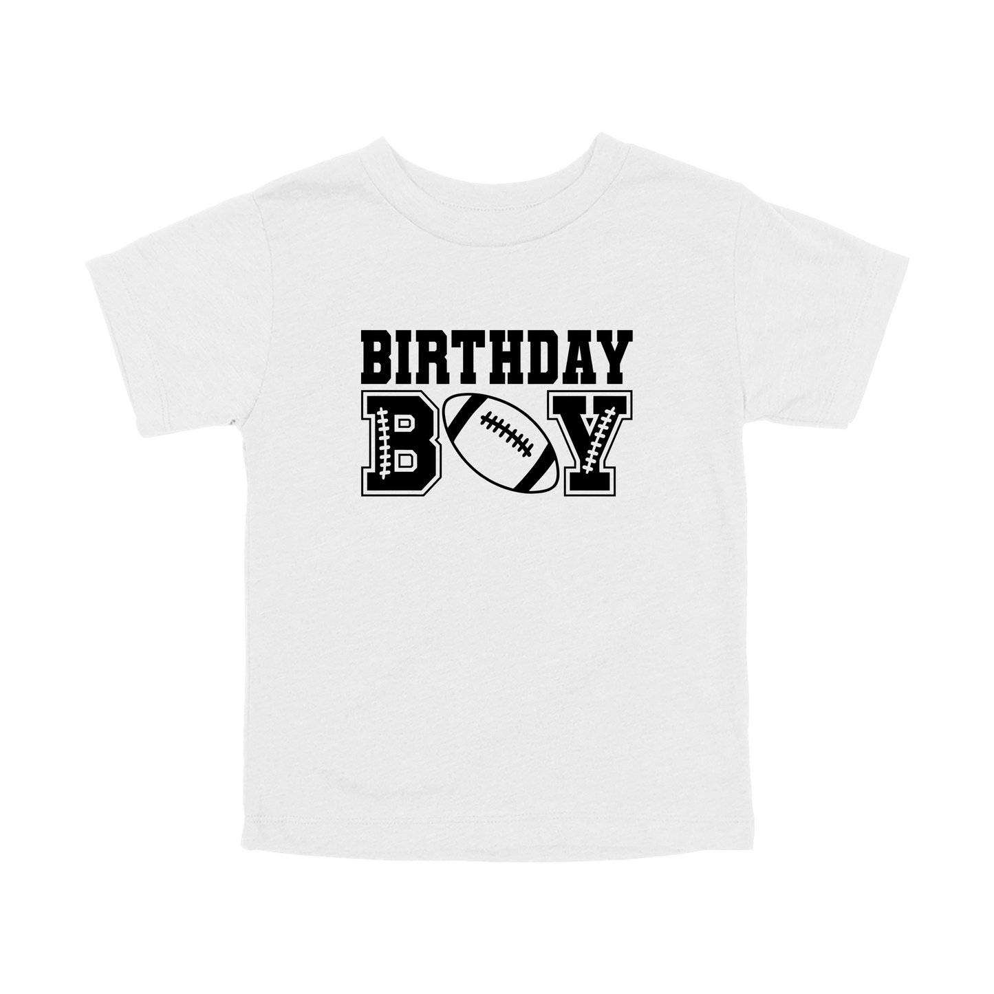 Football Birthday Boy design on a White toddler T-shirt, front view.