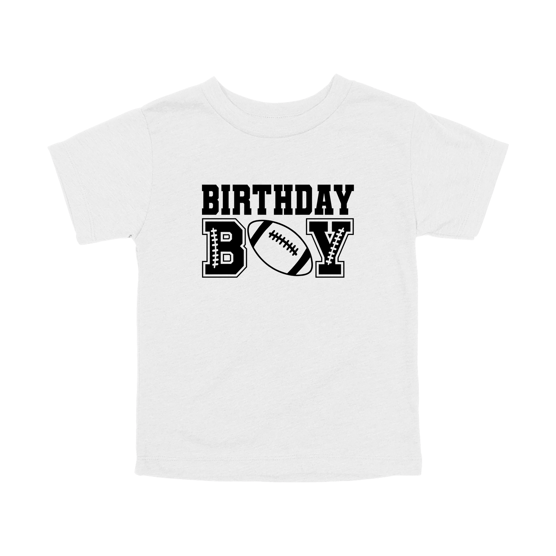 Football Birthday Boy design on a White toddler T-shirt, front view.
