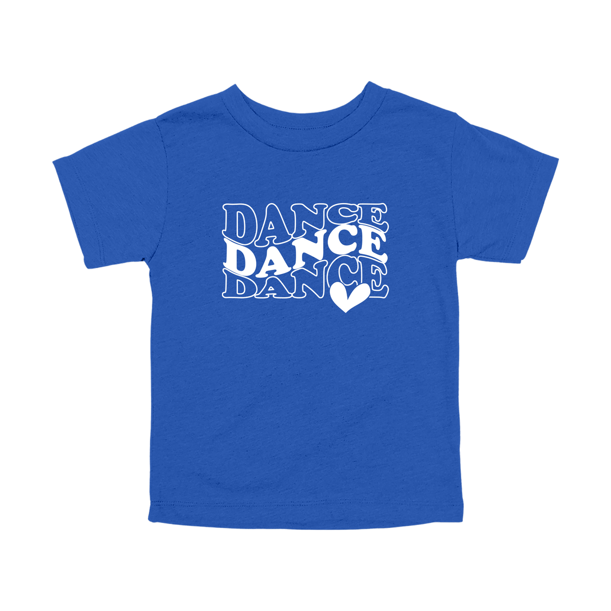Dance design on a Royal Blue toddler T-shirt, front view.