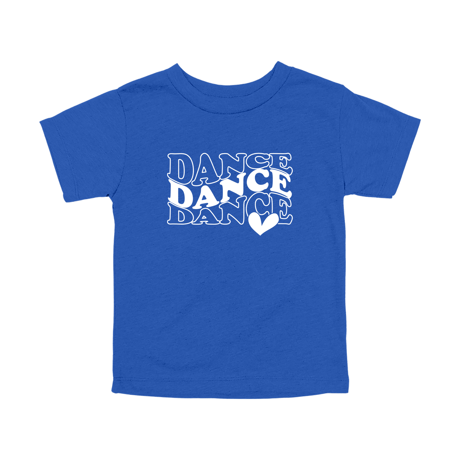 Dance design on a Royal Blue toddler T-shirt, front view.