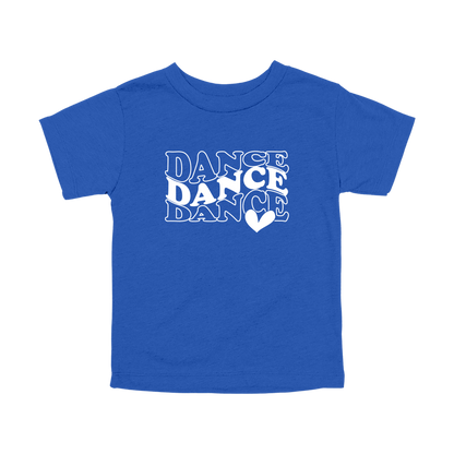 Dance design on a Royal Blue toddler T-shirt, front view.