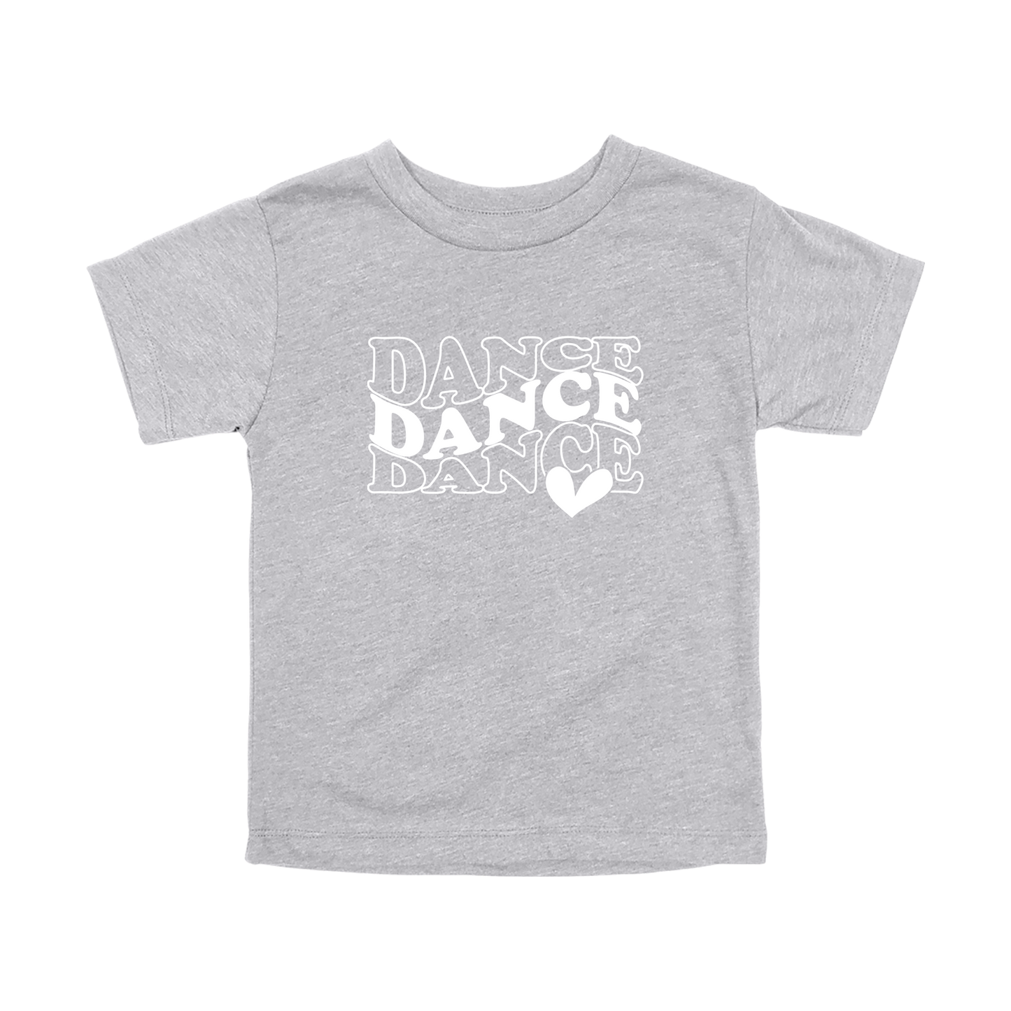 Dance design on a Heather Athletic Gray toddler T-shirt, front view.