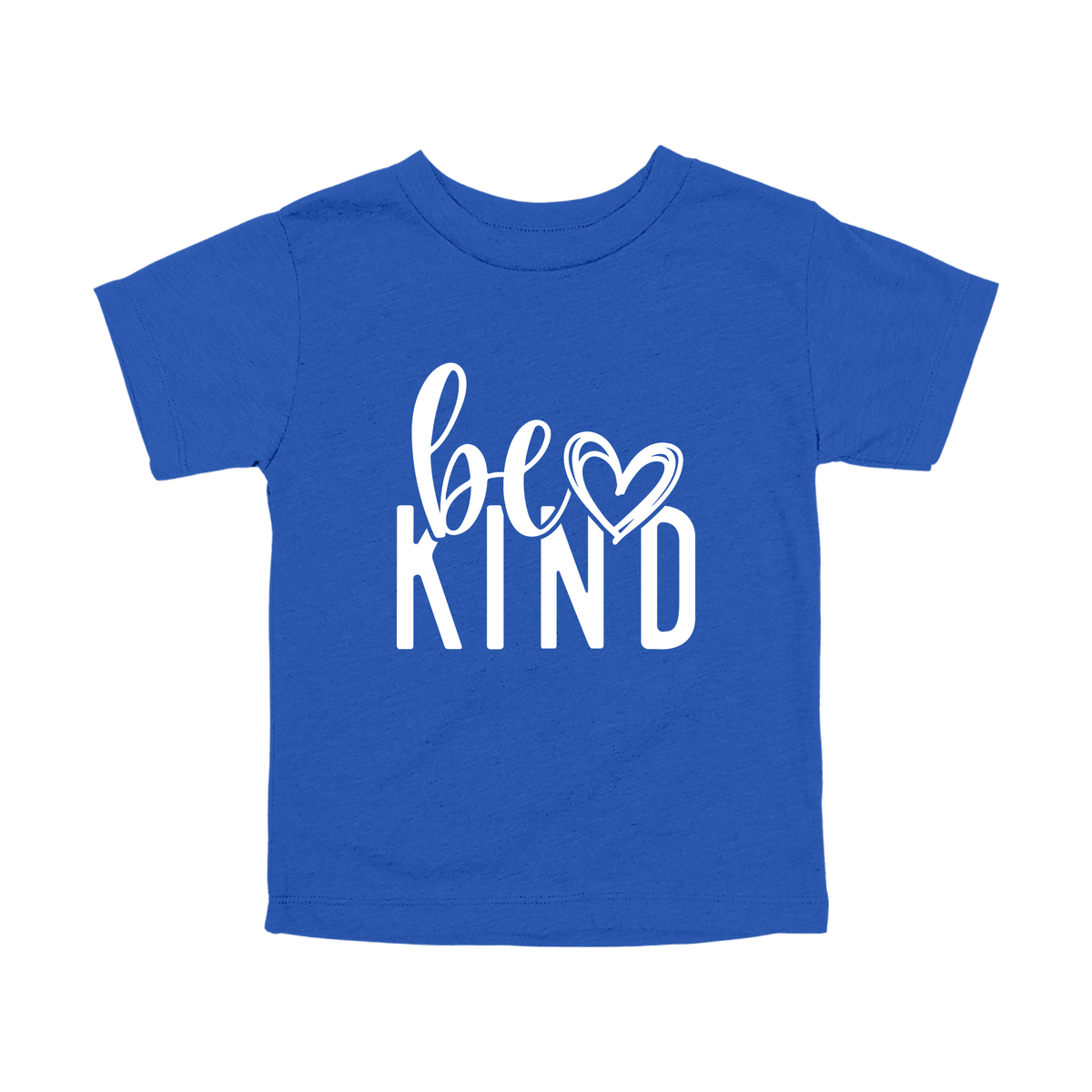 Be Kind Heart design on a Royal Blue toddler T-shirt, front view.