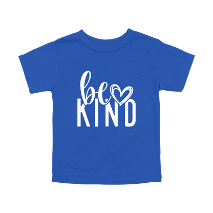 Be Kind Heart design on a Royal Blue toddler T-shirt, front view.