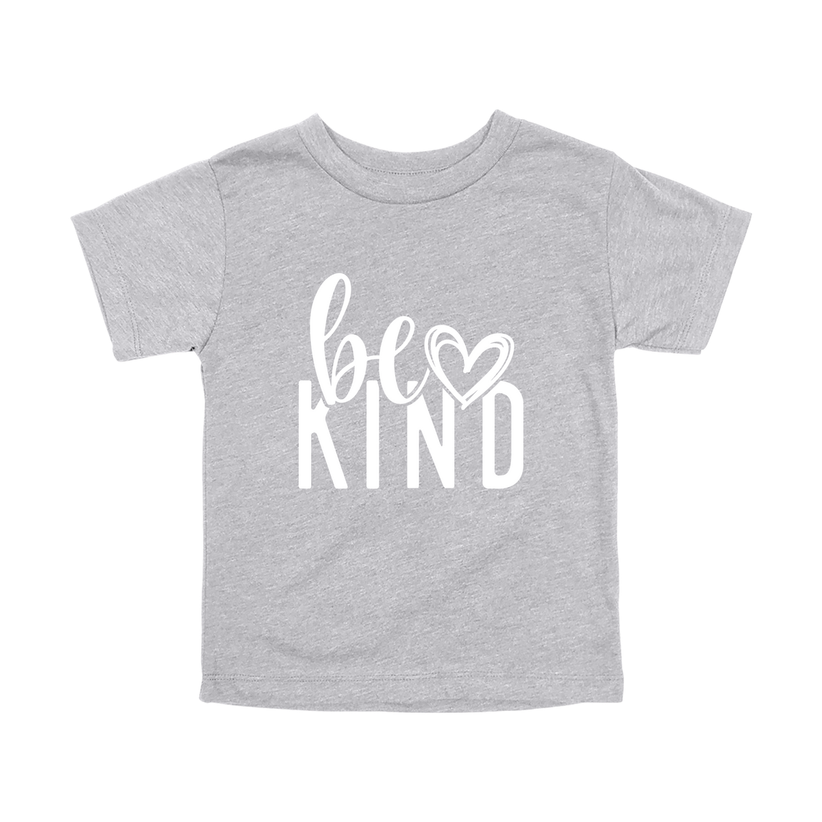 Be Kind Heart design on a Heather Athletic Gray toddler T-shirt, front view.
