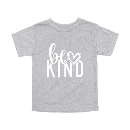 Be Kind Heart design on a Heather Athletic Gray toddler T-shirt, front view.