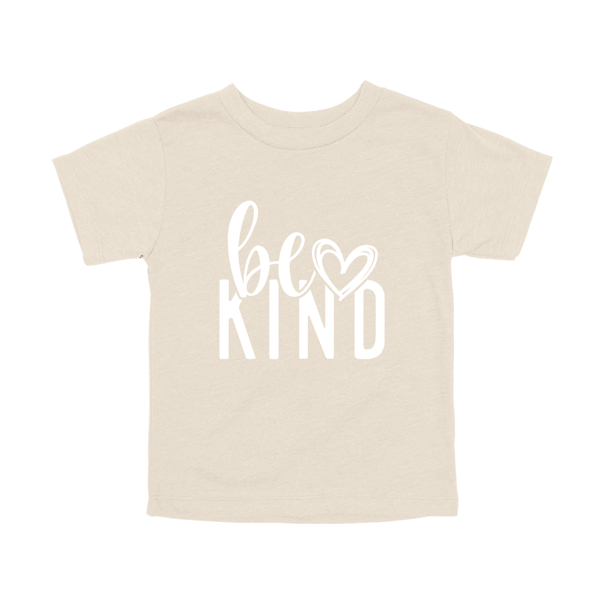 Be Kind Heart design on a Natural toddler T-shirt, front view.