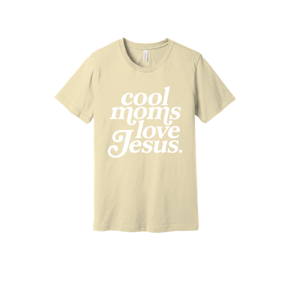Cool Moms Love Jesus - White Design design on a Natural adult T-shirt, front view.
